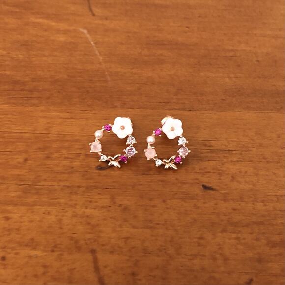 Ramla Rose Gold Crystal Pearl Flower Stud Earrings Dainty Butterfly Design NWOT - Picture 1 of 12